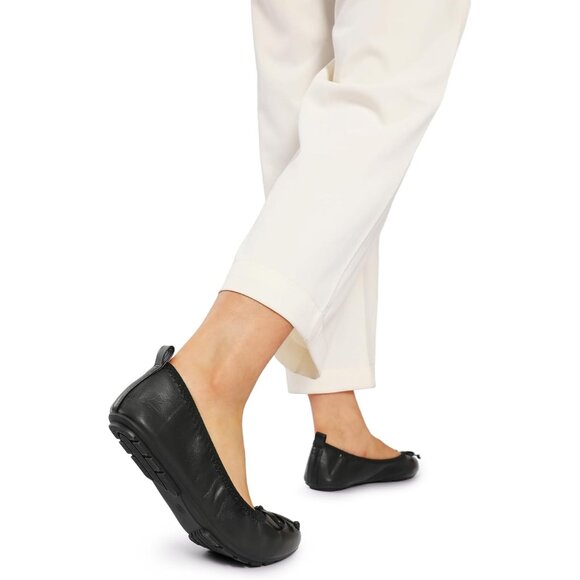 Dream Pairs Women Black Faux Leather Round Toe Bowknot Foldable Ballerine Shoes - Picture 5 of 9